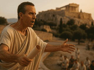 Démosthène (384-322 av. J.-C.) : Le dernier défenseur de la liberté athénienne et maître de l'éloquence politique 94 Portrait imaginaire de l'orateur athénien Démosthène, plus grand maître de l'éloquence grecque et défenseur de l'indépendance d'Athènes