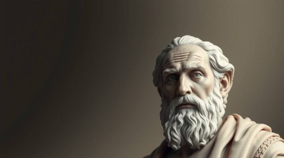 Philosophe antique en sculpture avec barbe blanche, représentant la sagesse et la philosophie classique pour le site Philosophes.org.
