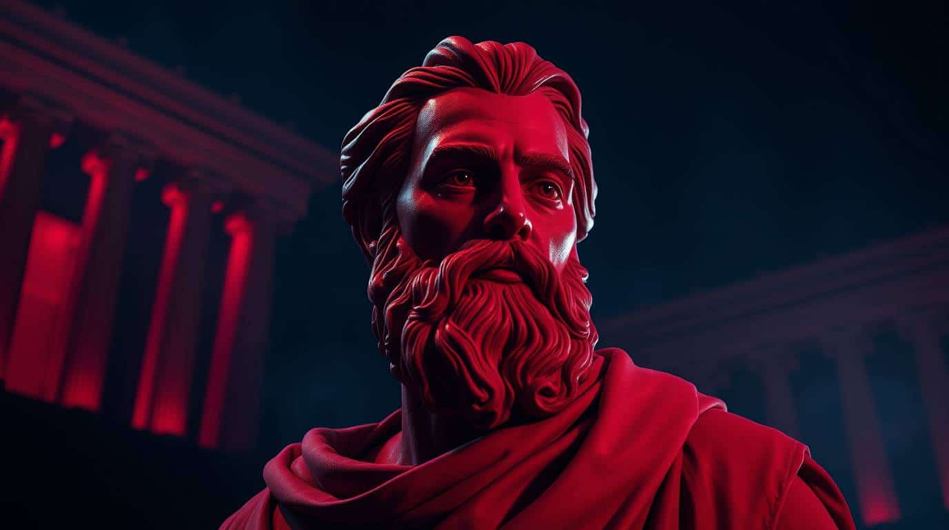 Portrait imaginaire du philosophe présocratique Parménide d'Élée, fondateur de l'ontologie antique et penseur de l'Être immobile - image fictive ne représentant pas le personnage historique réel.