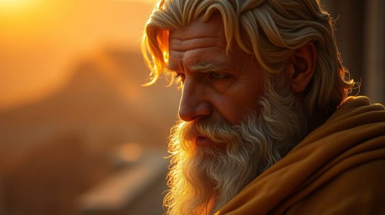Pensée profonde, homme âgé contemplant au coucher du soleil, symbolisant la philosophie, la réflexion et la sagesse. Image évoquant la quête de connaissance et la philosophie des grands penseurs.