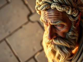 Gorgias de Léontini (vers 483-375 av. J.-C.) : Le maître de la rhétorique et de la sophistique 145 Portrait imaginaire du sophiste grec Gorgias de Léontini, maître de l'éloquence et théoricien de la puissance du discours. Cette image est fictive et ne représente pas le personnage historique réel.