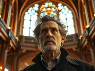 Søren Kierkegaard (1813-1855) : Le père de l'existentialisme et penseur de l'angoisse moderne 322 Portrait imaginaire du philosophe danois Søren Kierkegaard, précurseur de l'existentialisme et penseur de l'angoisse chrétienne - image fictive ne représentant pas le personnage historique réel.