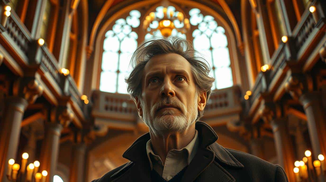 Portrait imaginaire du philosophe danois Søren Kierkegaard, précurseur de l'existentialisme et penseur de l'angoisse chrétienne - image fictive ne représentant pas le personnage historique réel.