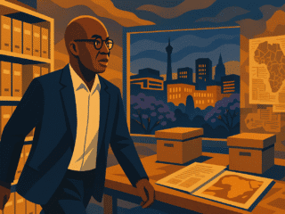 Achille Mbembe (1957-) : La critique postcoloniale 12 Portrait imaginaire d'Achille Mbembe, philosophe et théoricien politique camerounais - cette image fictive ne représente pas le personnage réel