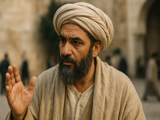 Représentation imaginaire d'al-Ash'ari, théologien musulman du Xᵉ siècle - cette image fictive ne représente pas le personnage historique réel