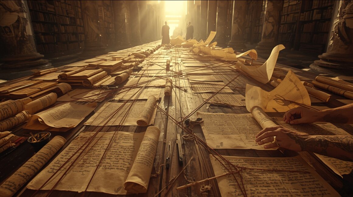 Image fictive montrant un philosophe stoïcien devant la bibliothèque d'Athènes – cette illustration imaginaire ne représente pas le véritable Apollodore d'Athènes