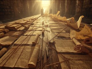 Apollodore d'Athènes (180–110 av. J.-C.) : L'érudit stoïcien entre rigueur doctrinale et ouverture culturelle 46 Image fictive montrant un philosophe stoïcien devant la bibliothèque d'Athènes – cette illustration imaginaire ne représente pas le véritable Apollodore d'Athènes