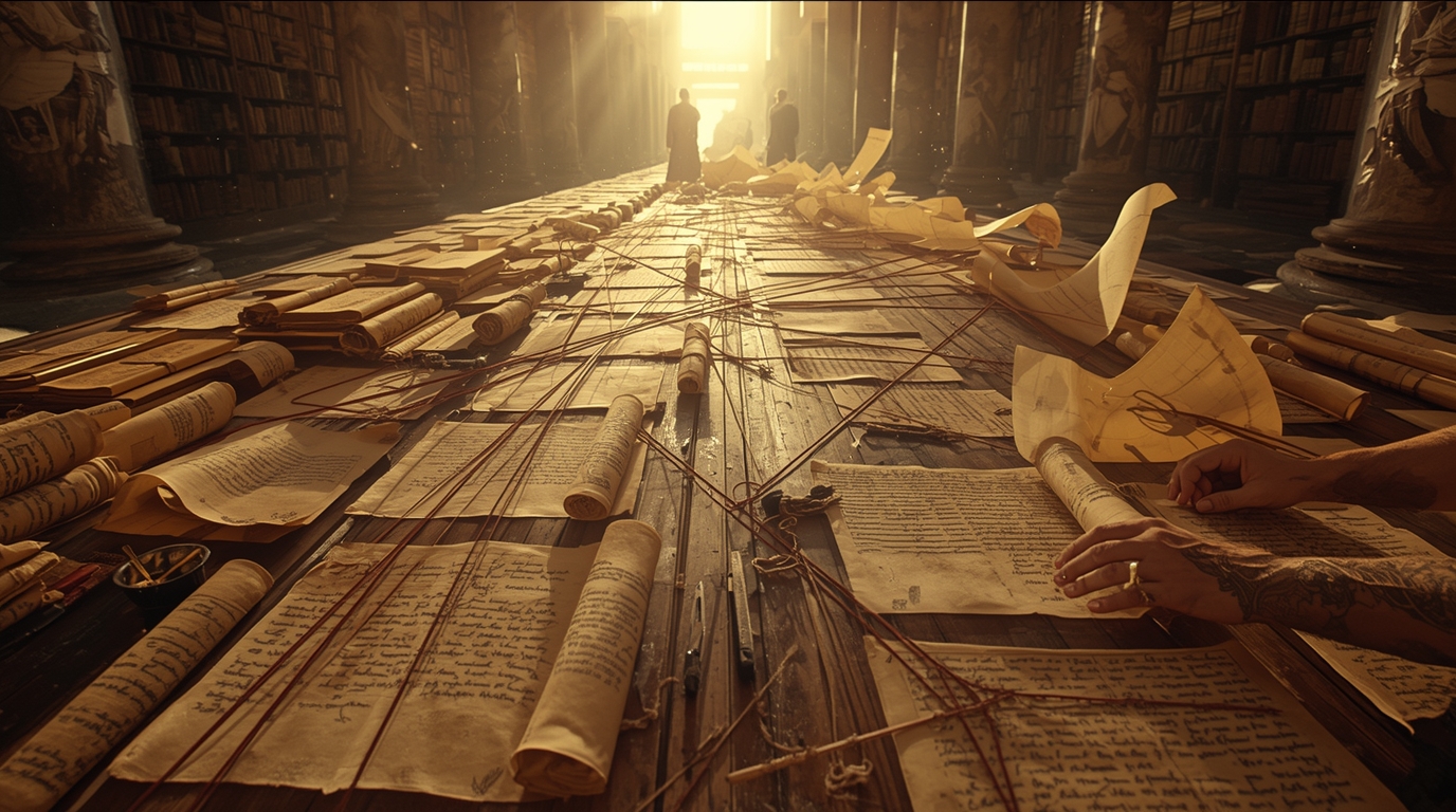 Image fictive montrant un philosophe stoïcien devant la bibliothèque d'Athènes – cette illustration imaginaire ne représente pas le véritable Apollodore d'Athènes