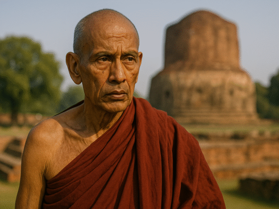 Représentation artistique fictive et imaginaire de Dignāga, philosophe bouddhiste indien du VIᵉ siècle - cette image ne prétend pas figurer le personnage historique réel