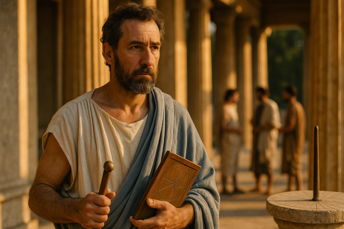 Représentation imaginaire d'Eudoxe de Cnide, mathématicien et astronome grec antique - cette image fictive ne représente pas le personnage réel