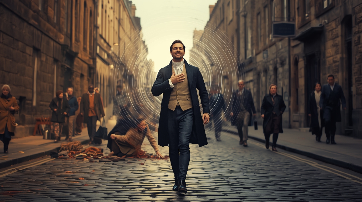 Image fictive de Francis Hutcheson, philosophe écossais des Lumières. Cette représentation imaginaire ne correspond pas au personnage historique réel.