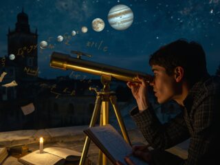 Galilée (1564–1642) : La fondation mathématique de la science moderne 135 Image fictive de Galilée, précisant qu’elle ne le représente pas réellement