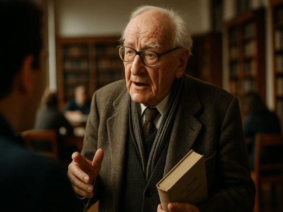 Portrait imaginaire de Hans-Georg Gadamer, philosophe allemand du XXᵉ siècle et théoricien de l'herméneutique philosophique. Cette image est fictive et ne représente pas le personnage historique réel.