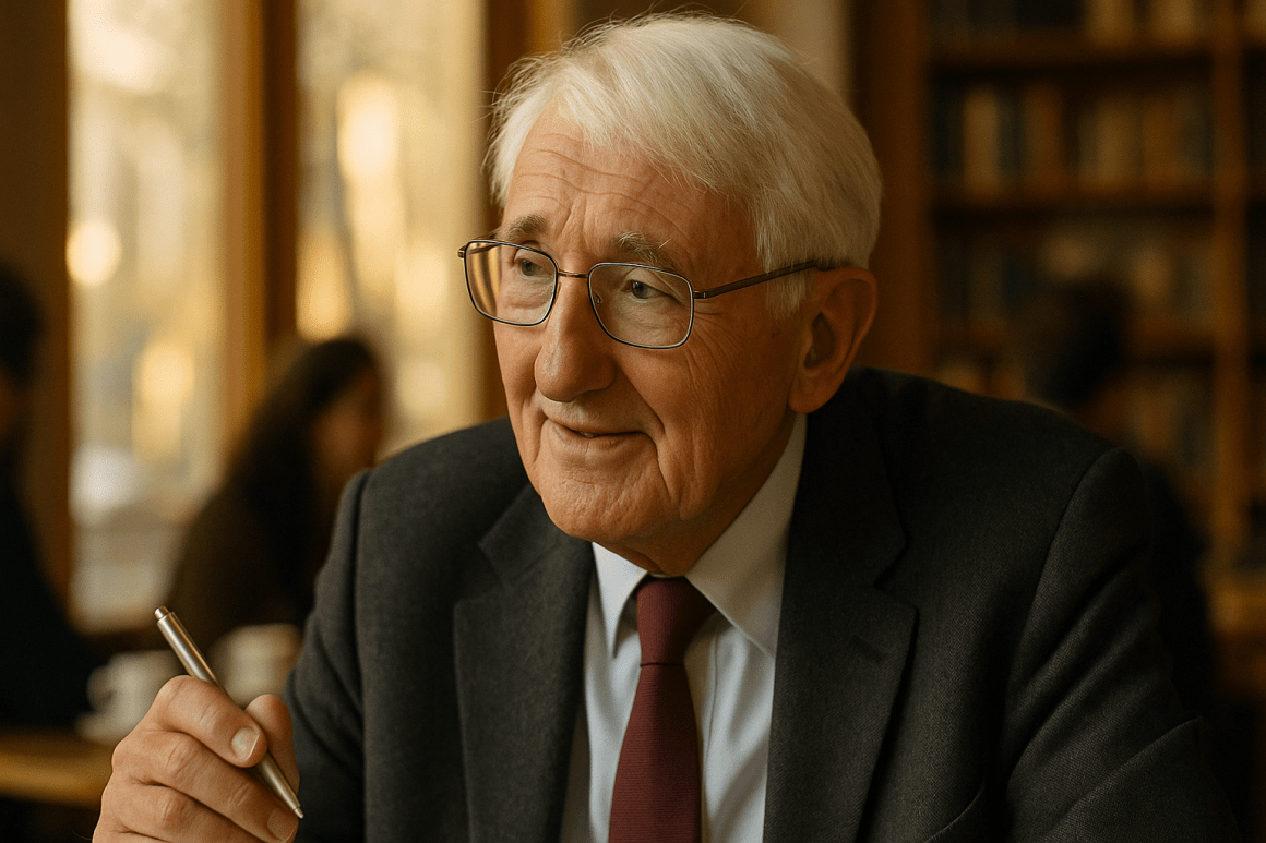 Portrait imaginaire du philosophe allemand Jürgen Habermas, théoricien de l'éthique de la discussion et de la démocratie délibérative. Cette image est fictive et ne représente pas le personnage réel.