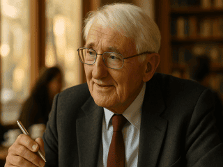 Jürgen Habermas (1929–2024) : l'éthique de la discussion et la démocratie délibérative 207 Portrait imaginaire du philosophe allemand Jürgen Habermas, théoricien de l'éthique de la discussion et de la démocratie délibérative. Cette image est fictive et ne représente pas le personnage réel.