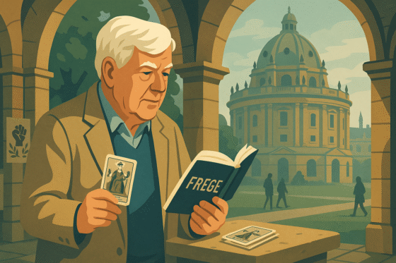 Portrait imaginaire de Michael Dummett, philosophe britannique du XXe siècle - cette représentation fictive ne correspond pas à l'apparence réelle du penseur