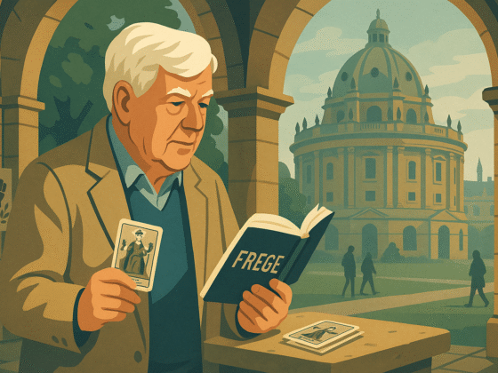 Portrait imaginaire de Michael Dummett, philosophe britannique du XXe siècle - cette représentation fictive ne correspond pas à l'apparence réelle du penseur