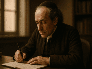 Moses Mendelssohn (1729–1786) : raison, foi et émancipation juive 258 Image fictive et imaginaire représentant Moses Mendelssohn, philosophe juif allemand des Lumières, ne correspondant pas à son apparence réelle