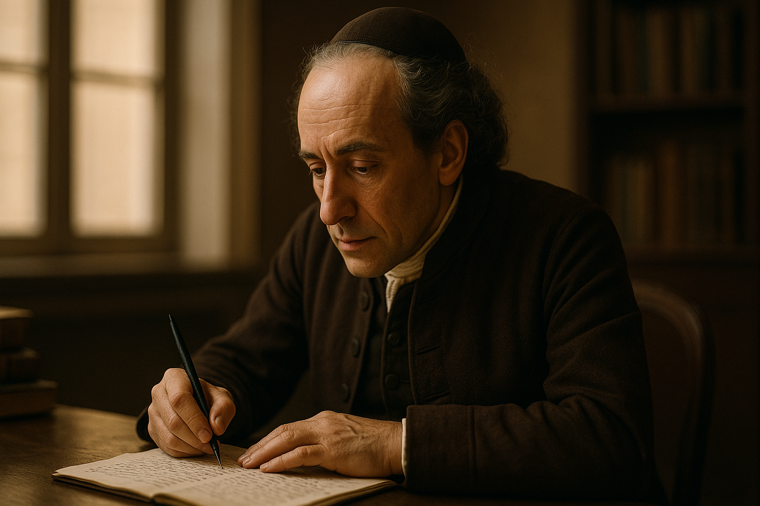Image fictive et imaginaire représentant Moses Mendelssohn, philosophe juif allemand des Lumières, ne correspondant pas à son apparence réelle