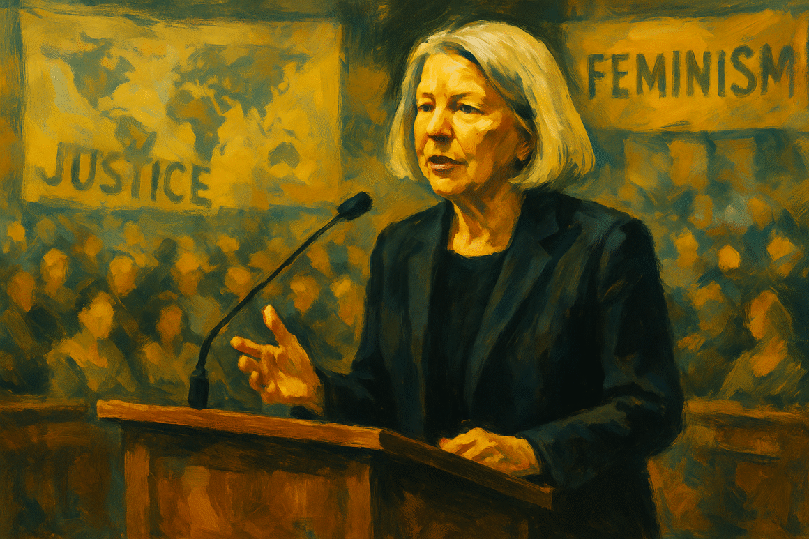 Portrait imaginaire de Nancy Fraser, philosophe politique américaine contemporaine - cette image fictive ne représente pas réellement la philosophe