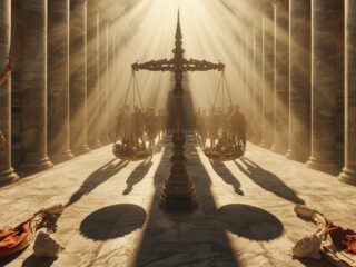 Plutarque (46–125) : Le philosophe biographe et moraliste du monde gréco-romain 292 Image fictive représentant un philosophe antique dans sa bibliothèque entouré de rouleaux – cette illustration imaginaire ne représente pas le véritable Plutarque de Chéronée