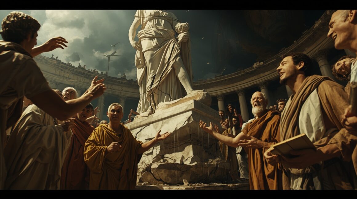 Portrait conceptuel et imaginaire de Timon de Phlionte, philosophe sceptique grec, illustrant la suspension du jugement et la critique des dogmes.