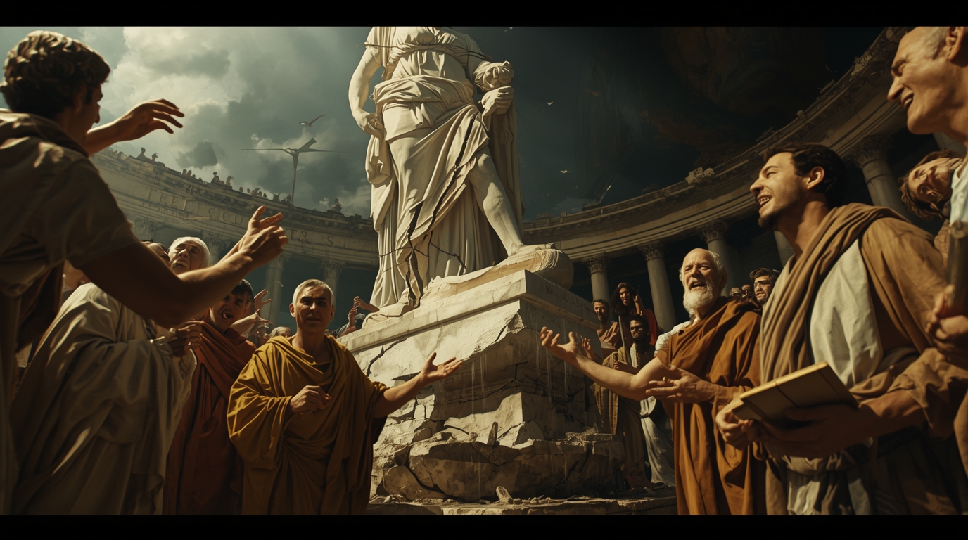 Portrait conceptuel et imaginaire de Timon de Phlionte, philosophe sceptique grec, illustrant la suspension du jugement et la critique des dogmes.