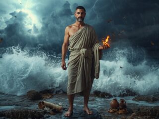 Zénon de Tarse (240–150 av. J.-C.) : Le consolidateur discret du stoïcisme hellénistique 357 Image fictive représentant un philosophe stoïcien dans le Portique d'Athènes – cette illustration imaginaire ne représente pas le véritable Zénon de Tarse