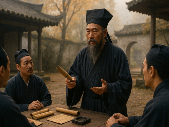 Image fictive et imaginaire de Zhu Xi, philosophe néoconfucéen chinois du XIIᵉ siècle, ne représentant pas le personnage historique réel.