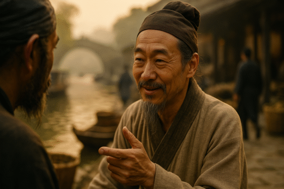 Représentation fictive et imaginaire de Zhuangzi, philosophe taoïste chinois, qui ne correspond pas à son apparence réelle