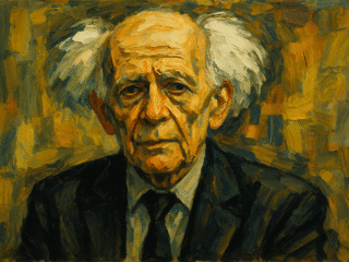 Zygmunt Bauman (1925–2017) : La modernité liquide et l'ambivalence humaine 361 Portrait imaginaire de Zygmunt Bauman, sociologue et philosophe polonais. Cette image fictive ne représente pas réellement le personnage.