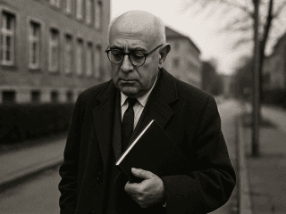 Theodor W. Adorno (1903-1969) : Le dialecticien de la critique sociale et théoricien de la modernité 331 Portrait imaginaire de Theodor W. Adorno, philosophe et sociologue allemand, figure majeure de l'École de Francfort et théoricien de la dialectique négative