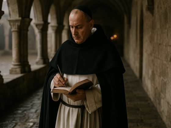 Portrait imaginaire de Thomas d'Aquin, grand théologien et philosophe scolastique, docteur de l'Église catholique - image fictive ne représentant pas le personnage historique réel.