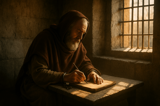 Portrait imaginaire de Boèce, philosophe et homme d'État romain, auteur de la Consolation de Philosophie - image fictive ne représentant pas le personnage historique réel.