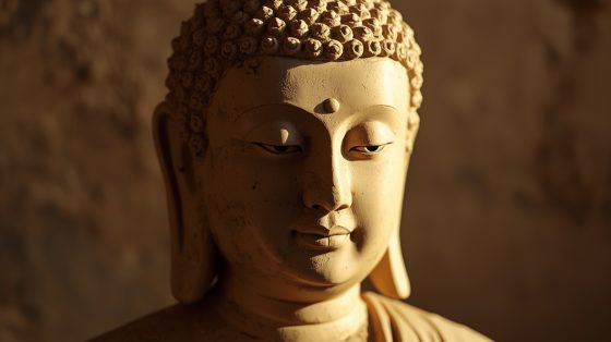 Portrait imaginaire de Siddhartha Gautama, le Bouddha historique, fondateur du bouddhisme et philosophe de l'Éveil - image fictive ne représentant pas le personnage réel