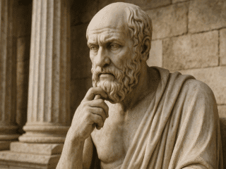 Chrysippe de Soles (279–206 av. J.-C.) : L'architecte de la logique stoïcienne 73 Image fictive représentant Chrysippe dans une posture de réflexion philosophique – cette illustration imaginaire ne représente pas le véritable philosophe stoïcien