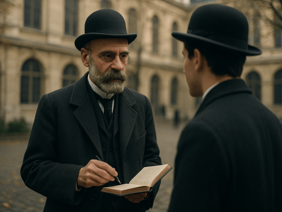 Portrait imaginaire d'Émile Durkheim, fondateur de la sociologie française et théoricien de la méthode sociologique. Cette image fictive ne représente pas le personnage historique réel.