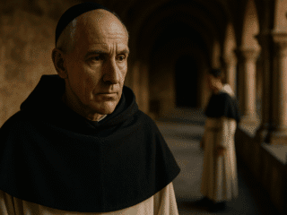 Maître Eckhart (1260–1328) : La mystique de l'unité divine 229 Portrait médiéval fictif d'un théologien dominicain en habit noir et blanc, ne représentant pas réellement Maître Eckhart