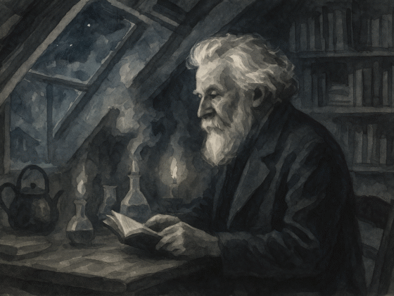 Portrait imaginaire et fictif de Gaston Bachelard, philosophe français, cette représentation symbolique ne correspond pas à l'apparence réelle du penseur