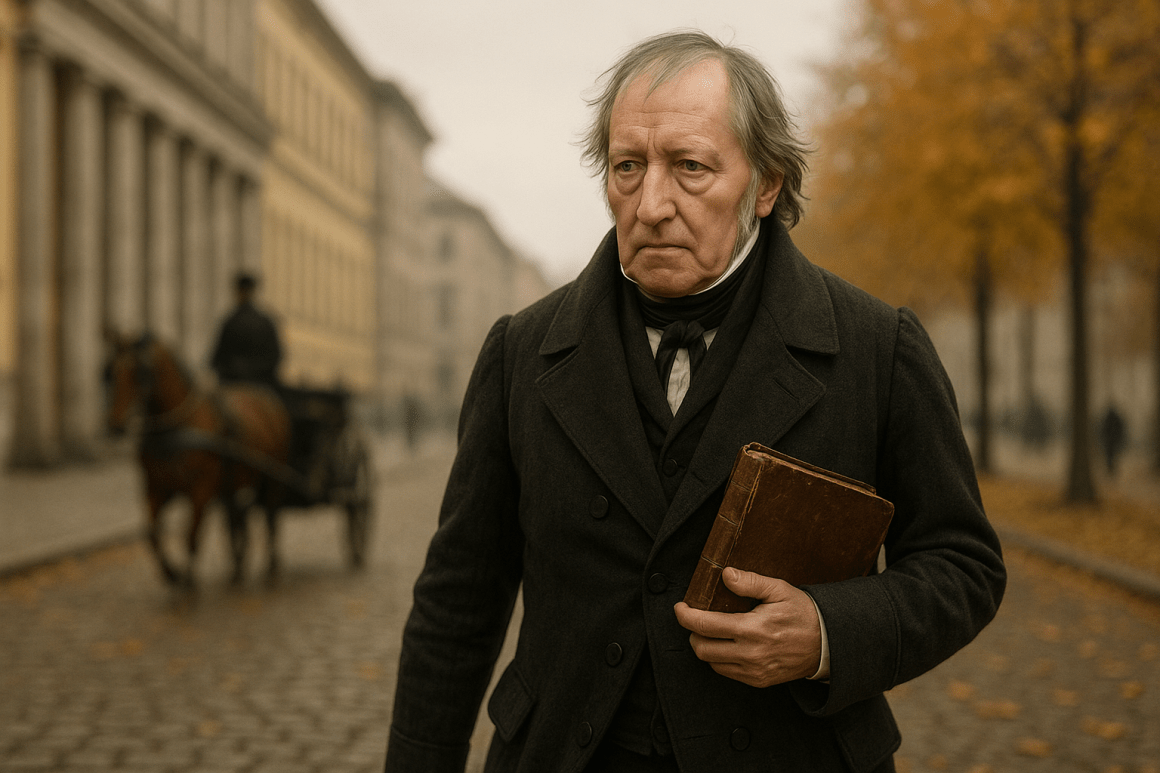 Portrait imaginaire du philosophe Georg Wilhelm Friedrich Hegel, maître de la dialectique et théoricien de l'Esprit absolu - image fictive ne représentant pas le personnage historique réel.