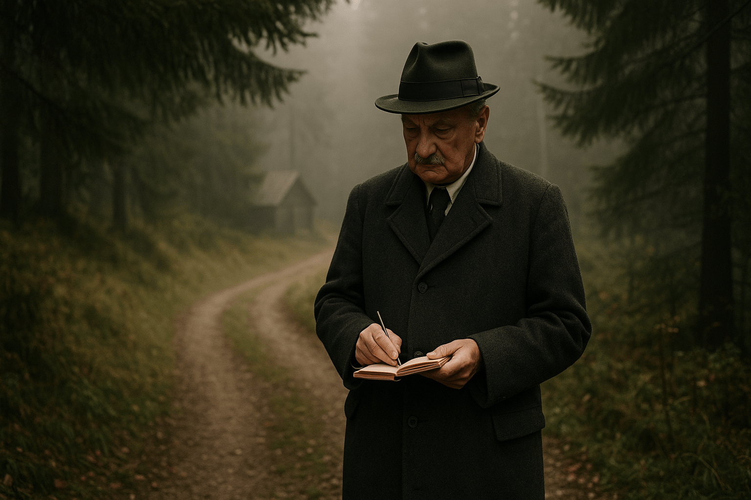 Portrait imaginaire du philosophe allemand Martin Heidegger, penseur de l'Être et de l'existence authentique. Cette image est fictive et ne représente pas le personnage historique réel.