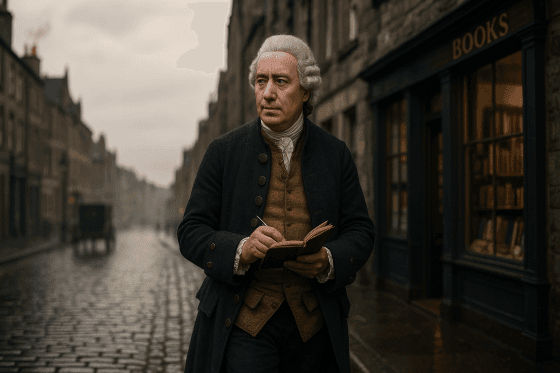 Portrait imaginaire du philosophe écossais David Hume, grand empiriste des Lumières et critique de la causalité - image fictive ne représentant pas le personnage historique réel.