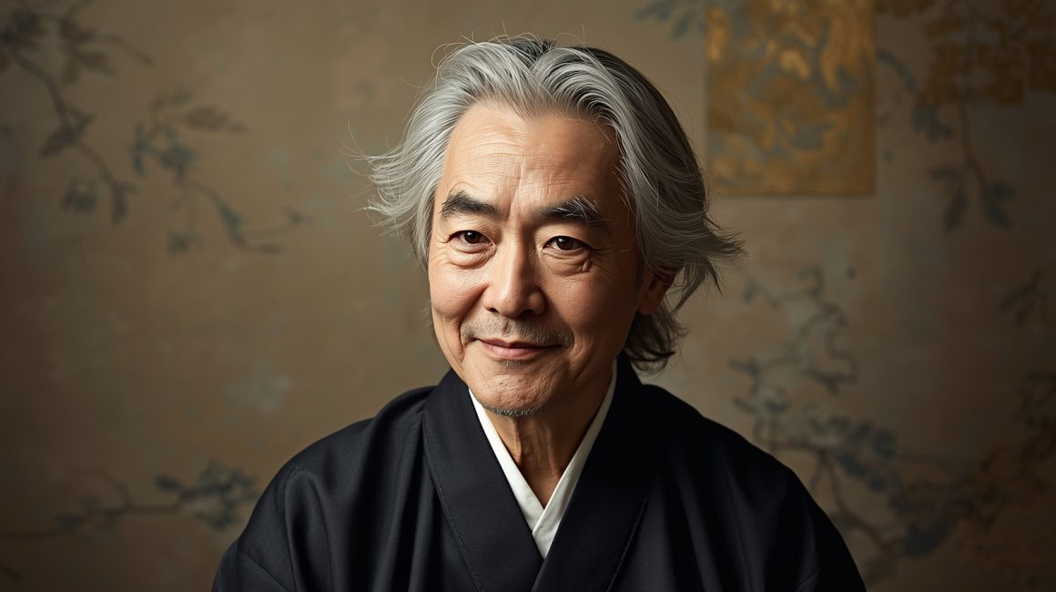 Portrait imaginaire du philosophe japonais Nishitani Keiji, maître de l'École de Kyoto et penseur du néant absolu - image fictive ne représentant pas le personnage historique réel.