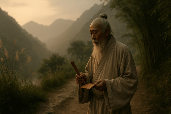 Portrait imaginaire de Lao Tseu, sage chinois légendaire et fondateur présumé du taoïsme - image fictive ne représentant pas le personnage réel