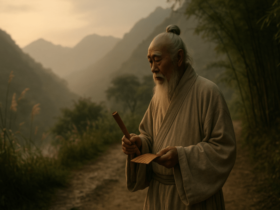 Portrait imaginaire de Lao Tseu, sage chinois légendaire et fondateur présumé du taoïsme - image fictive ne représentant pas le personnage réel