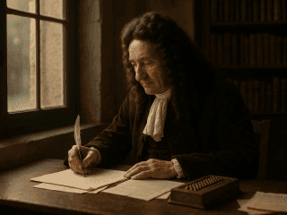 Gottfried Wilhelm Leibniz (1646-1716) : Le génie universel et architecte de l'harmonie préétablie 146 Portrait imaginaire du philosophe et mathématicien Gottfried Wilhelm Leibniz, penseur de l'harmonie préétablie et génie universel du XVIIᵉ siècle - image fictive ne représentant pas le personnage historique réel.