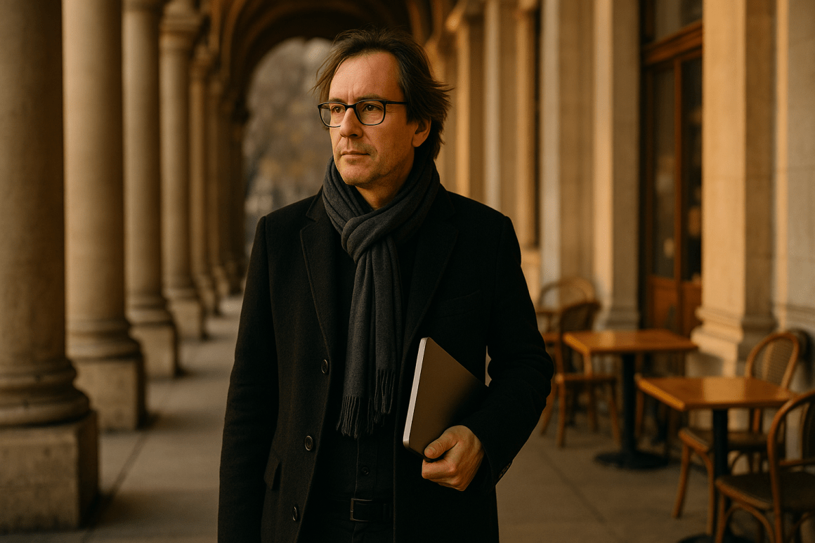 Portrait imaginaire du philosophe belge Mark Coeckelbergh, penseur de la philosophie de la technologie et de l'éthique robotique. Cette image est fictive et ne représente pas le personnage historique réel.