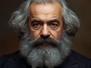 Karl Marx (1818-1883) : Le philosophe de la critique de l'économie politique et de la transformation sociale 210 Portrait imaginaire du philosophe et économiste allemand Karl Marx, théoricien du matérialisme historique et critique du capitalisme. Cette image est fictive et ne représente pas le personnage historique réel.