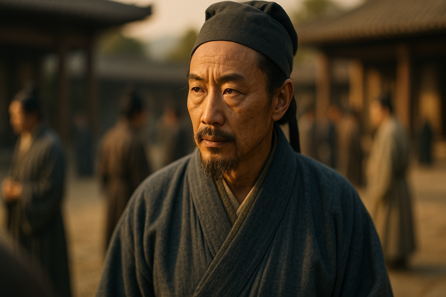 Portrait imaginaire de Mencius, philosophe confucéen chinois du IVe siècle avant J.-C. Cette représentation fictive ne correspond pas à l'apparence réelle du personnage historique.