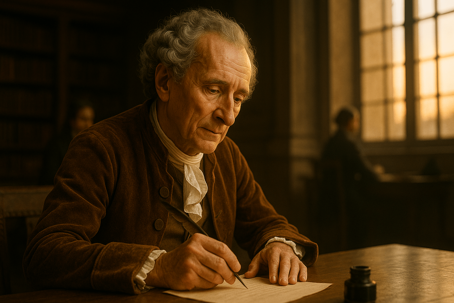Portrait imaginaire de Montesquieu, philosophe français du 18ᵉ siècle théoricien de la séparation des pouvoirs - cette image est fictive et ne représente pas le personnage historique réel.